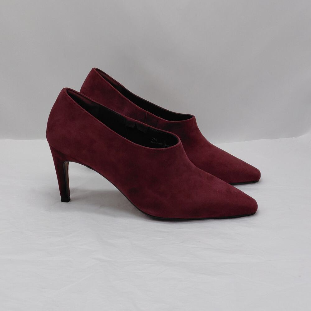 Linea Paolo Women Bootie Pumps Sz 7 Burgundy Suede Office Minimalist Shoes Luxe